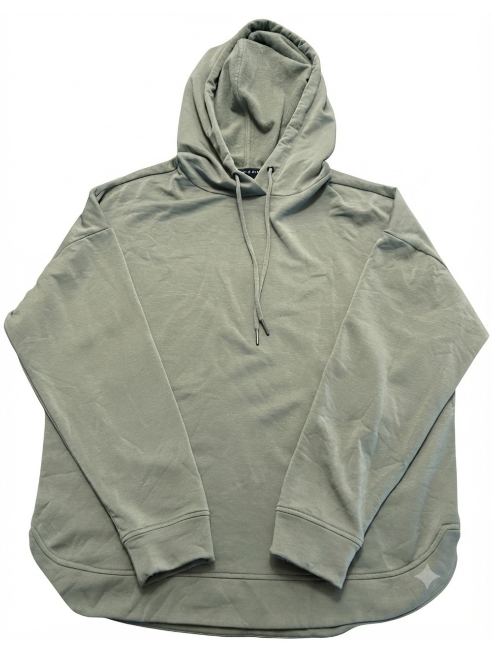 Max & Mia Sage Green Hooded Sweatshirt Women's Size XL Drop Shoulder Curved Hem